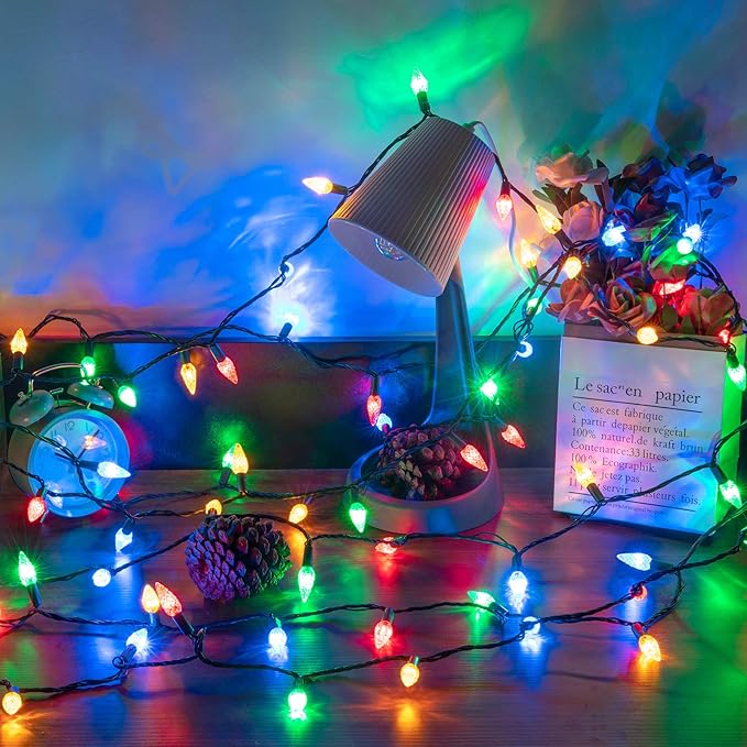 AWQ 200LED 66 FT C6 Christmas String Lights Plug in Fairy Twinkle String Lights 8 Modes Timer Function Waterproof Extendable for Indoor Outdoor Wedding Party Christmas Decoration (200, Multicolor)