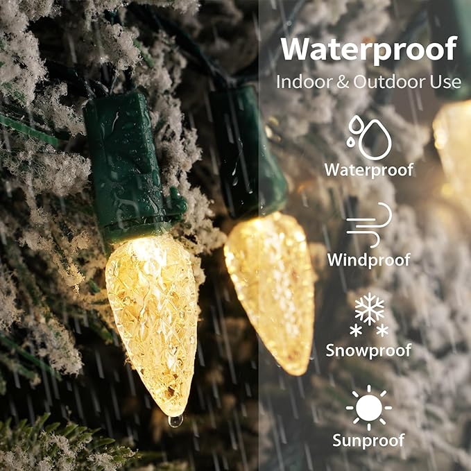 Brightever C3 Battery Operated Christmas Lights, 35FT 100LED Battery Powered Outdoor Christmas Lights with Timer & 8 Lighting Modes, Fairy Lighting for Garden House Tree Decoration, Warm White, 1-Pack