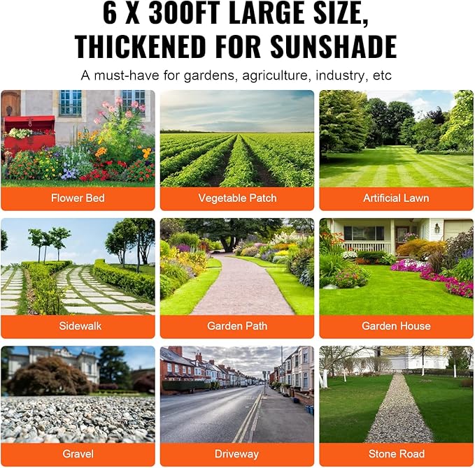 VEVOR Driveway Fabric, Heavy Duty 6x300ft 3oz Woven Landscape Fabric, Garden Weed Barrier Fabric, Weed Control Fabric, Geotextile Fabric for Landscaping, Ground Cover, Weed Block Gardening Mat, Black