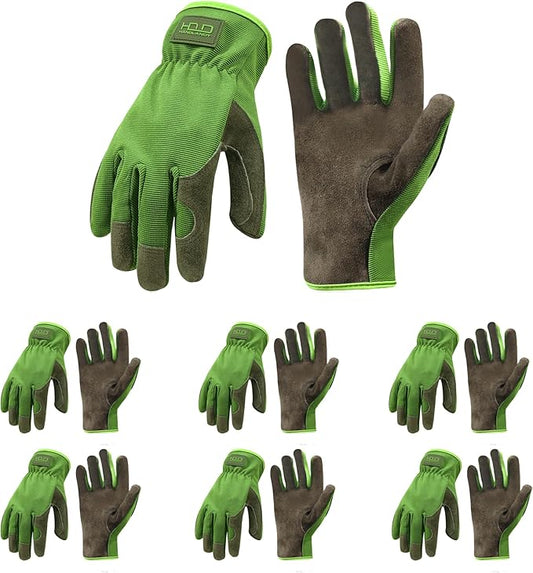 HANDLANDY Men Leather Gardening Gloves, Utility Work Gloves for Mechanics, Construction, Driver