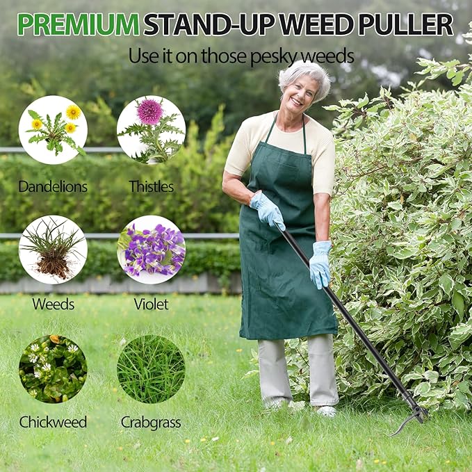 Weed Puller Tool, Heavy-Duty Weeder 3-Section Steel Stand Up Weed Puller, 46" Adjustable Handle Weeding Tool for Effortless No Bending Root Removal of Dandelions, Thistles & Crabgrass