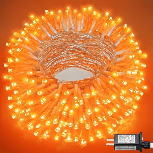 66FT 200 LED Outdoor String Lights, Orange Halloween Lights Waterproof 8 Modes Timer, Connectable Clear Wire Fairy Twinkle Light for Indoor House Bedroom Tree Yard Party Holiday Decorations