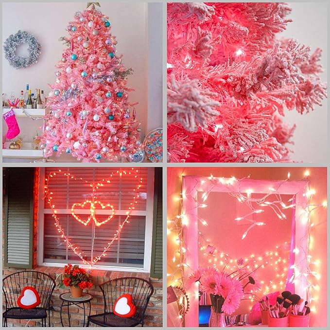 YULETIME 200 Pink LED Christmas Lights, 66 Feet Pink Wire UL Certified Commercial Grade Holiday String Light Set