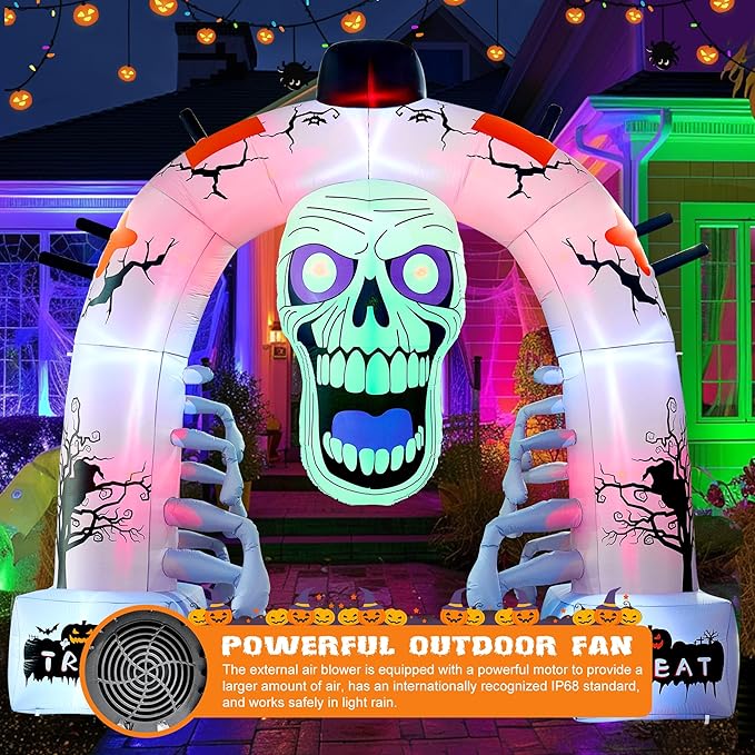 12 FT Halloween Inflatables, Scary Skeleton Archway Halloween Inflatable Outdoor Decoration, Build-in LEDs Spooky Blow Up Yard Halloween Arch for Decor Outside Holiday Party Garden Lawn