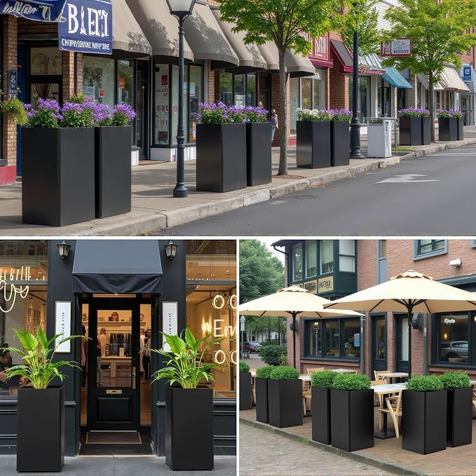 26" Tall Planters, Outdoor＆Indoor Black Planter Pots, Durable All-Weather Use with Drainage Holes, Large Planters Modern Décor for Porch, Patio, Backyard