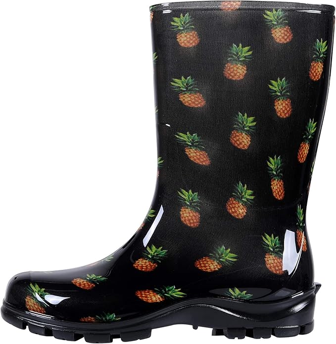Asgard Women's Mid Calf Rain Boots Printed Waterproof Rubber Boots Short Garden Shose