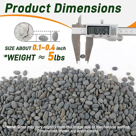 5 lbs Pebbles, 0.1-0.4 Inch Small Pebbles for Pots Indoor Plants, Succulent, Vase, Fish Tank, Decorative River Rocks for Garden Landscaping, Home Decor, Outdoor Paving, Grey