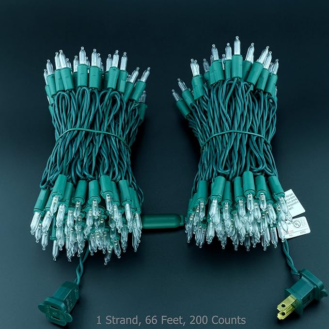 YULETIME 200 Count Warm White LED Christmas Lights, 66 Feet Green Wire UL Certified Commercial Grade Holiday String Light Set (Warm White)