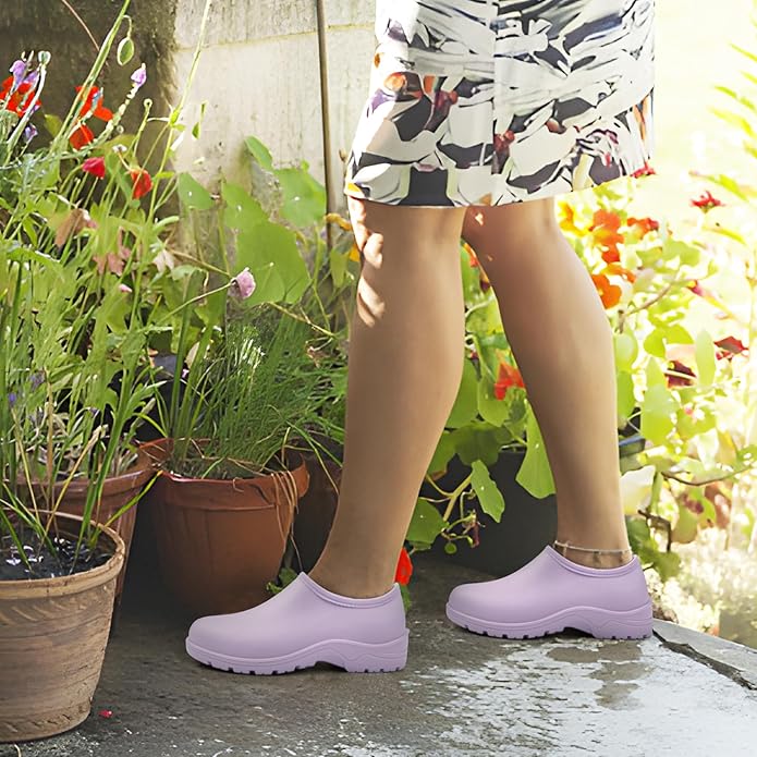DKSUKO Waterproof Garden Shoe for Women Outdoor Slip-On Rain Boots Short Ankle Work Shoes and Garden Clogs with Comfort Insole