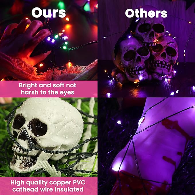 LYHOPE Halloween Lights, 200 LED 72ft 8 Modes Battery Operated Waterproof Fairy Halloween String Lights for Outdoor & Indoor, Patio, Lawn, Landscape, Garden, Holiday Decor (Orange Purple Green)