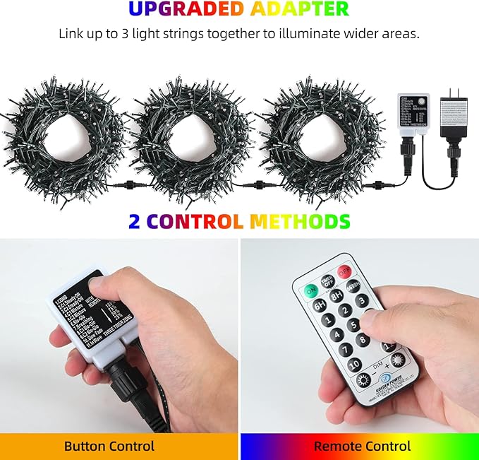 Chuya Christmas String Lights 500 Led Light Color Changing Warm White & Muticolor 11 Modes UL588 for Christmas Tree Lights Decoration Outdoor