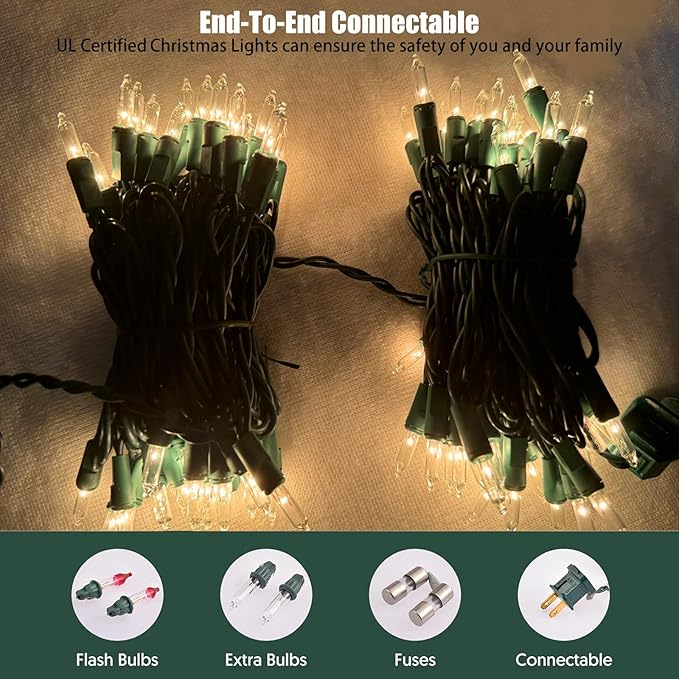 HISHINY Christmas Lights 100 Count Clear Christmas Tree Lights String with Green Wire for Outdoor Indoor Christmas Decorations Wedding Decorations Valentines Day Decor,UL Certified (21feet)