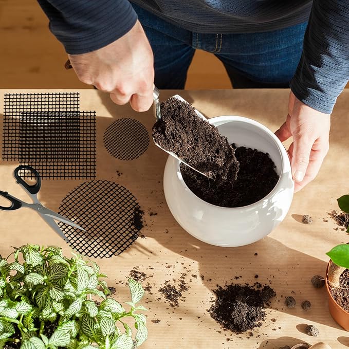 15 Pcs Flower Pot Hole Mesh Pad, 11.8 * 7.8 Inch Bonsai Pot Mesh, Bonsai Pot Bottom Grid Mat Mesh, Plant Drainage Screens Gasket, Keep Bonsai Soil from Flowing Away (Black)