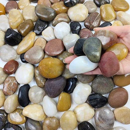 2 lbs Pebbles for Plants, 1-2 inch Polished River Rocks for Plants Indoor Aquarium Terrarium, Stones for Planters Vase Landscaping and Outdoor Yard Decorative Stones