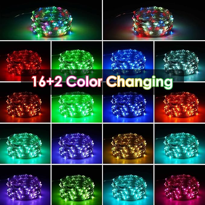2 Pack Christmas Fairy Lights Battery Operated, 20FT 60LED RGB Color Changing String Lights, Indoor & Outdoor Twinkle Light with Timer and Remote for Bedroom Wedding Birthday Christmas Decorations