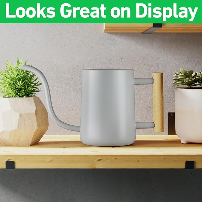 35 oz Metal Small Indoor Watering Can with Long Spout & Real Wood Handle for House Plants, Succulents, Cacti & Seedlings - Gray Long Spout Watering Can Indoor Plants - Stylish, Gentle Flow, No Spills
