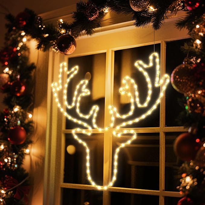 Christmas 32'' Large Reindeer Lights Decoration - 134LED Waterproof Christmas Outdoor Lighted Large Elk Sign for Wall Decor with Timer for Outdoor Home Party Wall Hanging Light