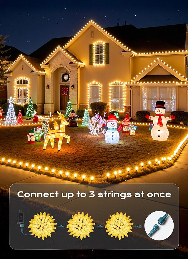 C9 Christmas Lights Outdoor, 72 FT 110 LED C9 String Lights, 8 Modes & Timer Connectable Waterproof for Christmas Tree light Indoor Outdoor Roofline Patio Outside Yard Xmas Decor, Warm White 2 Pack