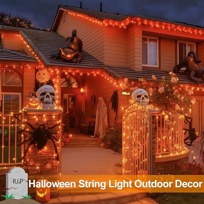 Extra-Long 144FT Solar String Lights for Outside, 2 Pack 400LED Solar Christmas Lights Outdoor, Waterproof Copper Wire with 8 Modes Twinkle Fairy Lights for Tree Garden Party Christmas Decor (Orange)