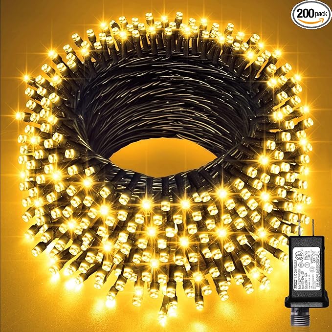 JMEXSUSS 66ft 200 LED Christmas Lights Outdoor, Warm White Christmas Tree Lights Indoor Plug in, 8 Modes Twinkle String Light for Outside Bedroom Wedding Party Classroom Dorm Ceiling Home Decorations