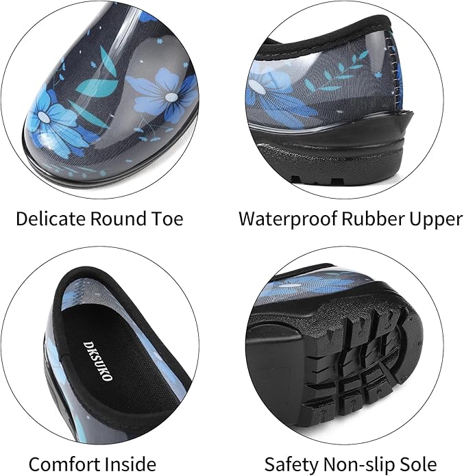 DKSUKO Waterproof Garden Shoe for Women Outdoor Slip-On Rain Boots Short Ankle Work Shoes and Garden Clogs with Comfort Insole