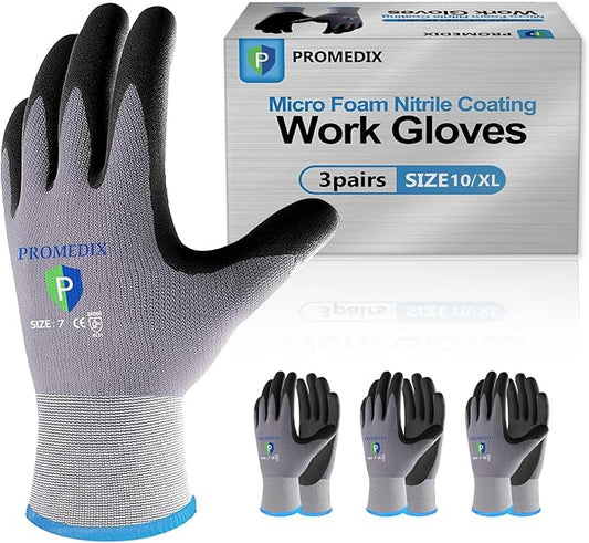 PROMEDIX P Nitrile Coated Work Gloves,MicroFoam Safety Work Gloves Men,Seamless Knit Nylon&spandex Gloves with Grip