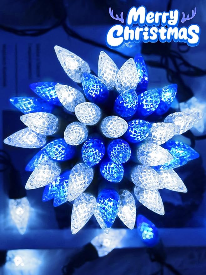 2 Pack C6 Christmas Lights Outdoor Indoor, Total 200 LED 66 FT Connectable Christmas String Lights with Timer & 13 Modes, Waterproof Twinkle Light for Xmas Tree Party Wedding Decor (Blue and White)