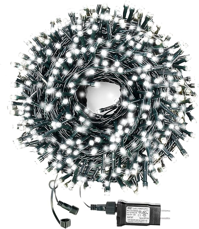 Decute 300LED Christmas String Lights Outdoor Waterproof 105FT UL Certified with End-to-End Plug 8 Modes, Cool White Indoor Starry Fairy Lights for Christmas Tree Patio Garden Wedding Party Decor