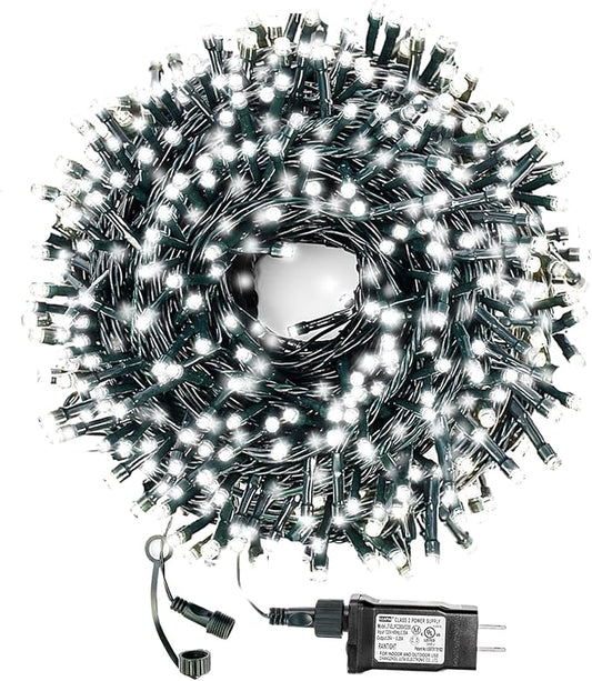 Decute 300LED Christmas String Lights Outdoor Waterproof 105FT UL Certified with End-to-End Plug 8 Modes, Cool White Indoor Starry Fairy Lights for Christmas Tree Patio Garden Wedding Party Decor