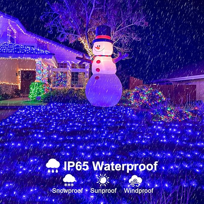328FT 1000 LED Christmas Lights, Plug in Blue Christmas Tree Lights Outdoor with Timer and 8 Modes, Green Wire Waterproof String Lights for Indoor Yard Patio Xmas Holiday Decorations