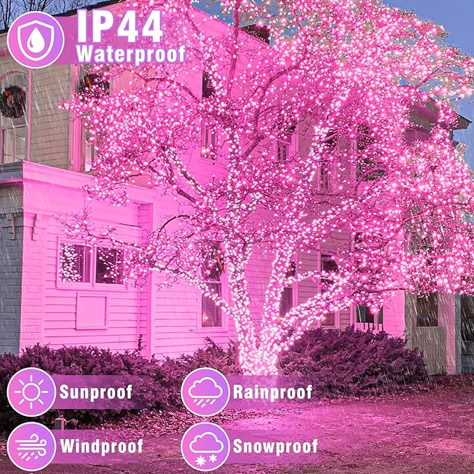165FT 500 LED Christmas Lights, Plug in Christmas String Lights with Waterproof, 8 Modes Twinkle Fairy Lights for Xmas Garden Tree Holiday Decorations, Pink
