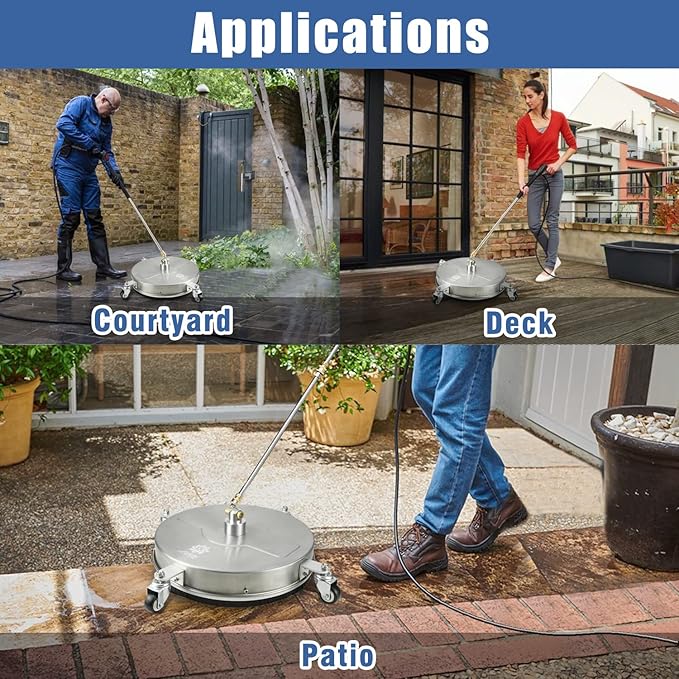 janz 17" Pressure Washer Surface Cleaner with 4 Wheels, 1/4" Quick Plug, 2 Extension Wands, 2 Replacement Nozzles and 3 Spray Nozzles, 4000 PSI