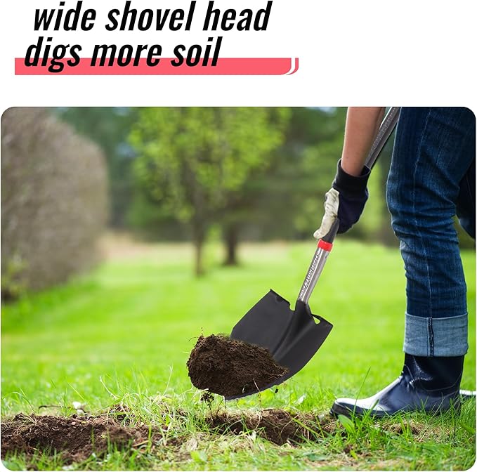 SHARK ATTACK 5-Piece Steel Shovel Set with D-Grip Handles - Multi-Size Garden Shovels with Powder Coating for Digging, Planting & Car Emergency