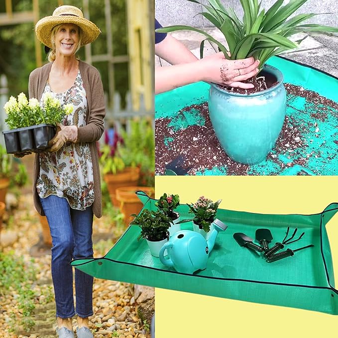 2 PCS Plant Repotting Mat for Indoor Plants, 43" X 29" Thickened Foldable Waterproof Plant Potting Tray and Mess Control, Portable Potting Mat Gardening Tray for House Plants Succulents, Extra Large