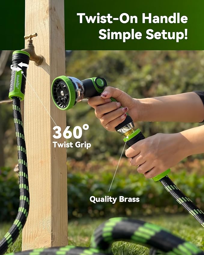 RAINPOINT 75 Foot Garden Hose - No-kink 304 Metal Garden with 10 mode Nozzle - Brass Connection, Swivel Handle, Flexible Hose,Lightweight, Puncture