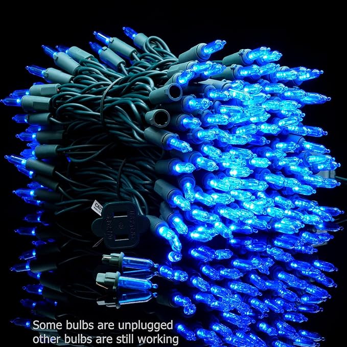 YULETIME 200 Count Blue LED Christmas Lights, 66 Feet Green Wire UL Certified Commercial Grade Holiday String Light Set (Blue)