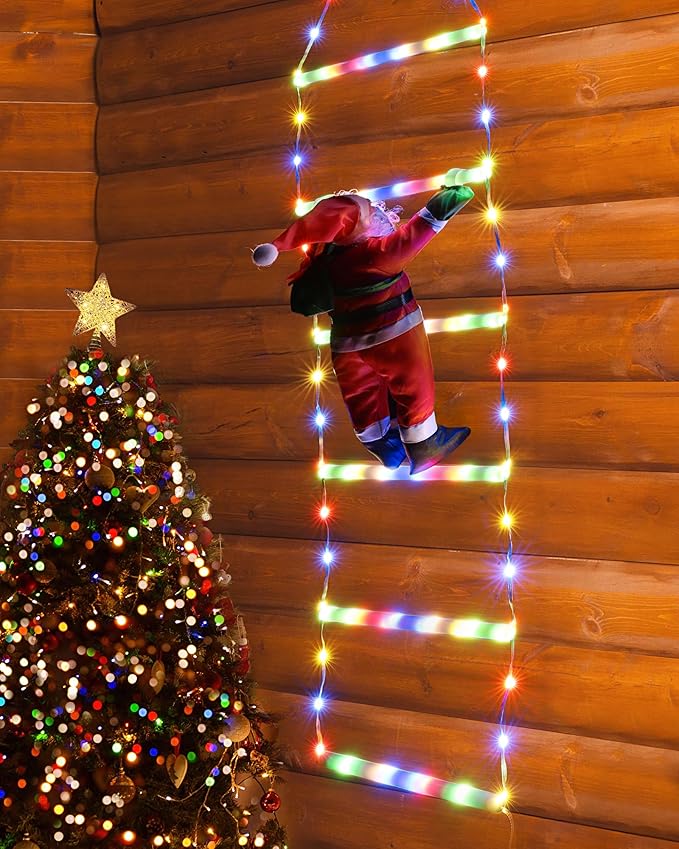 Toodour LED Christmas Light - 2.5FT Christmas Decorative Ladder Lights with Santa Claus, Xmas Decorations Light for Indoor Outdoor, Window, Garden, Home, Wall, Xmas Tree Decor - Multicolor