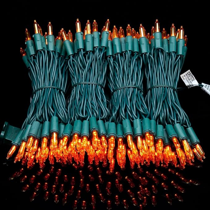 YULETIME 200 Count Orange LED Christmas Lights, 66 Feet Green Wire UL Certified Commercial Grade Holiday String Light Set (Orange)