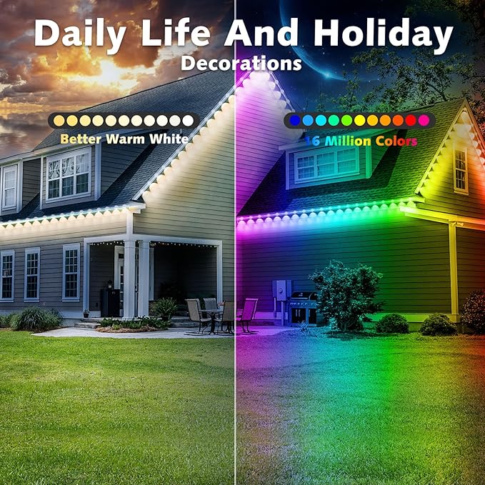 SINLEY Permanent Outdoor RGB Lights,Waterproof Smart LED Eaves Lights with App/Remote Control,for Christmas and All Holiday Decor,Daily and Accent Lighting,House Roof and Garden Lighting (400FT)