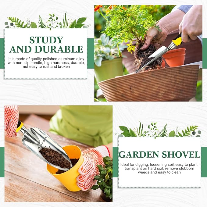 Honoson Garden Hand Trowel Transplant Trowel with Measurements Aluminum Alloy Planting Tools with Rubber Handle Small Gardening Hand Tools Shovels for Gardening Cultivating Transplanting Supplies