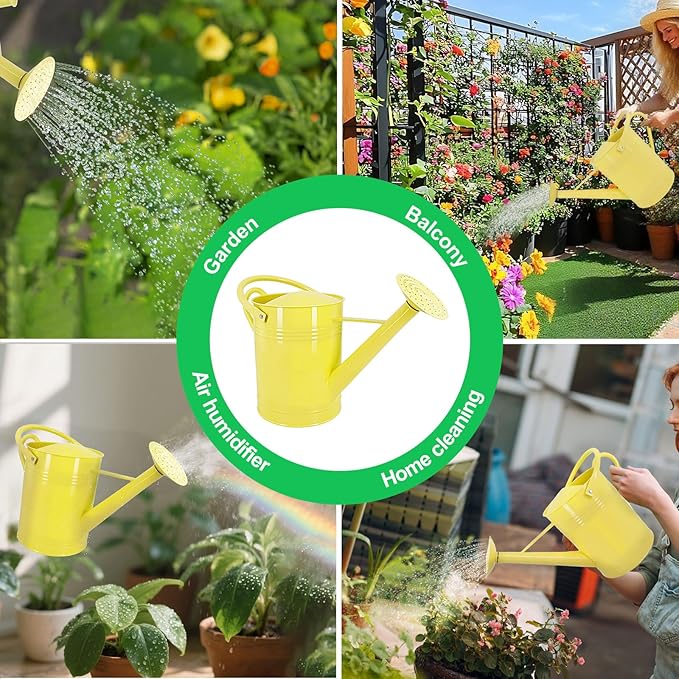 Galvanized Iron Watering Can for Indoor Plants, DIY Watering Cans for House Plant Garden Flower, Long Spout Water Can for Outdoor Watering Plants 7.57L 2 Gallon (Beige)