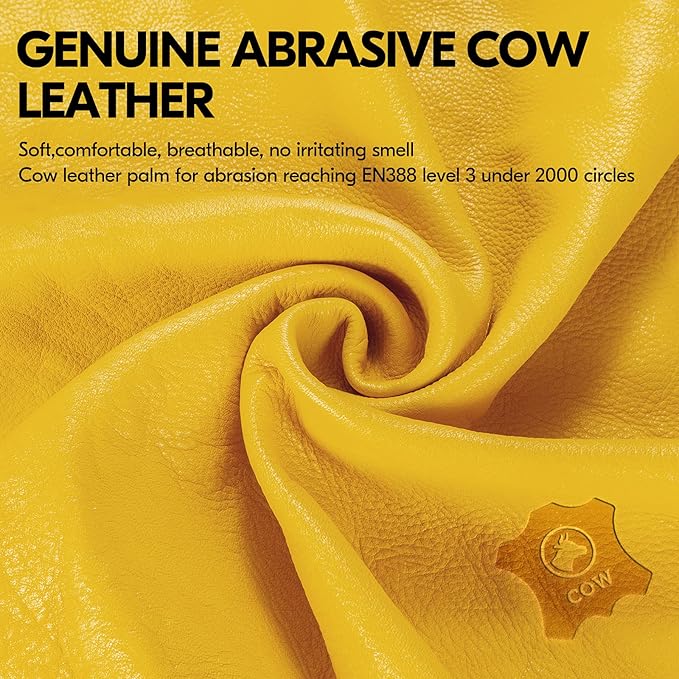 Vgo... Safety Work Gloves Men,Extra-long Cuff, Cow Grain Leather,Puncture-proof, Thornproof, Durability, Touchscreen,Gardeing (1 Pair,Size S, Golden Green, CA7472)