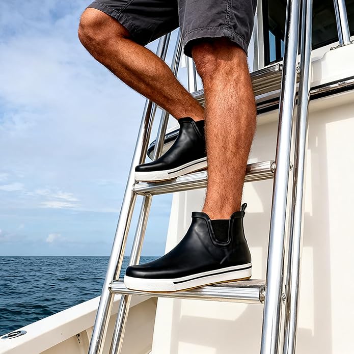 WTW Womens Rain Boots Deck Boots for Men - Lightweight Waterproof Rubber Fishing Rain Shoes with High Traction for Gardening Camping