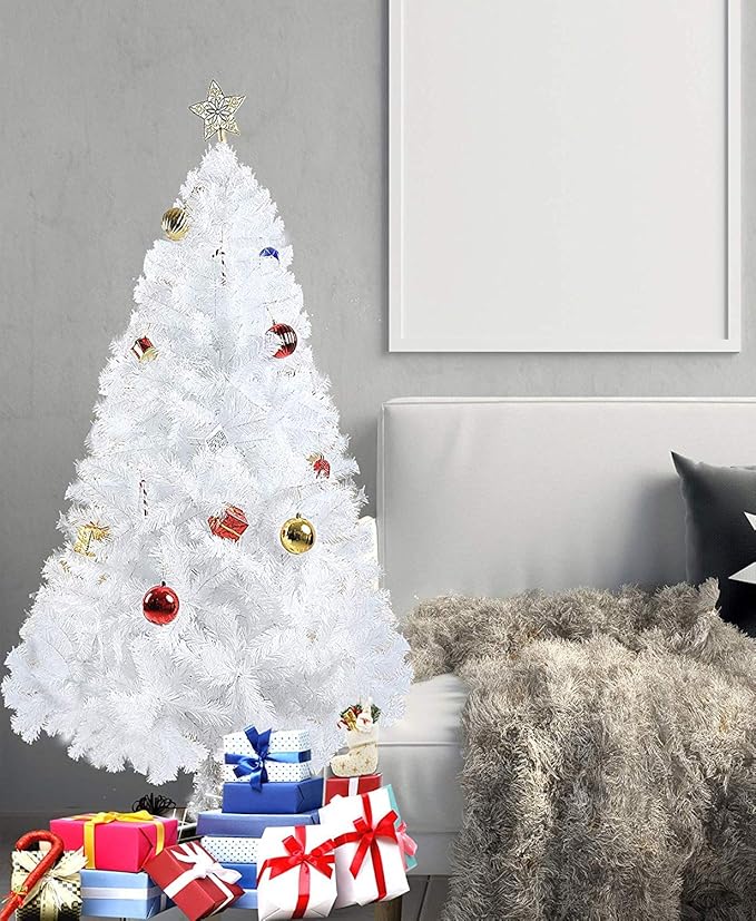 White 6ft Artificial PVC Christmas Tree with 800 Tips & Metal Stand Gorgeous Faux-Pine Xmas Tree Seasonal Holiday Decoration for Home,Office and Party