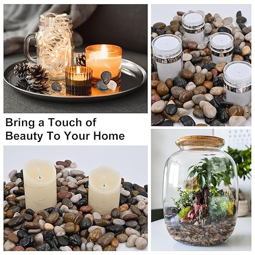 20Ib Rain Forest Rocks- Decorative Pebbles for Plants- River Rocks for Outdoor Landscaping- 0.3"-0.8" inch High Polished Stones for Aquarium, Terrarium,Vases, Home Decor