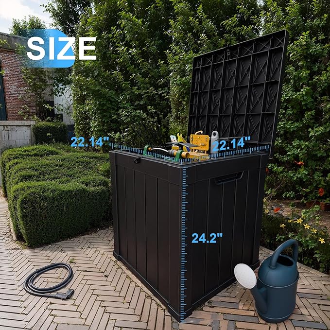 51 Gallon Outdoor Deck Box,Storage Lockable Waterproof Patio Furniture,Garden Tools,Cushions,Pool Accessories Outside Storage Resin Box(Black)