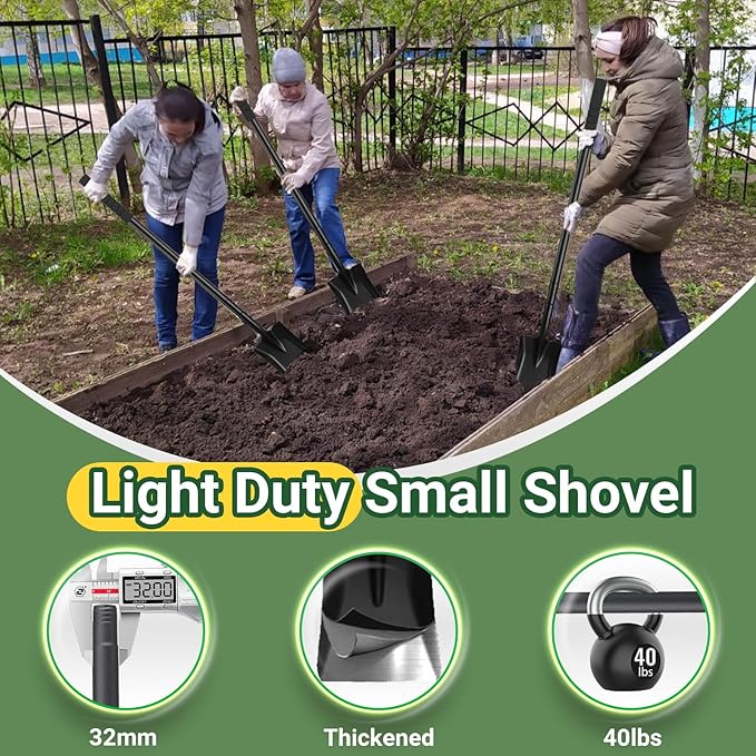 Shovel, Garden Shovels for Digging, Small Spade Square Trench Shovel with 43.3" Metal Handle,Mini Transfer Small Flat Shovels for Gardening,Planting,Digging,Landscaping,Camping,Kids Sand Beach Shovels