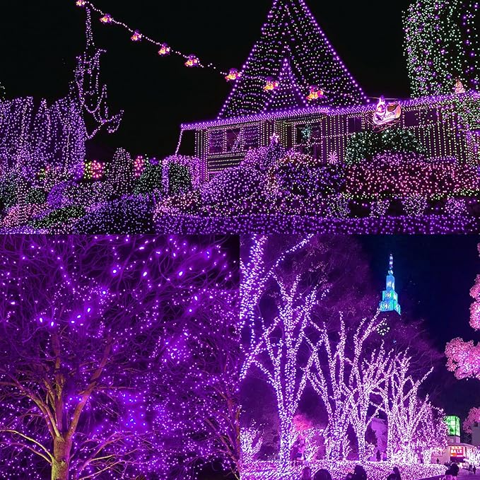 WATERGLIDE 1000 LED Halloween String Lights, 328 FT Green Wire LED Decorative Fairy Lights with Remote & 8 Modes, Waterproof for Indoor Outdoor Xmas Holiday Party Garden Wedding Home Decor, Purple