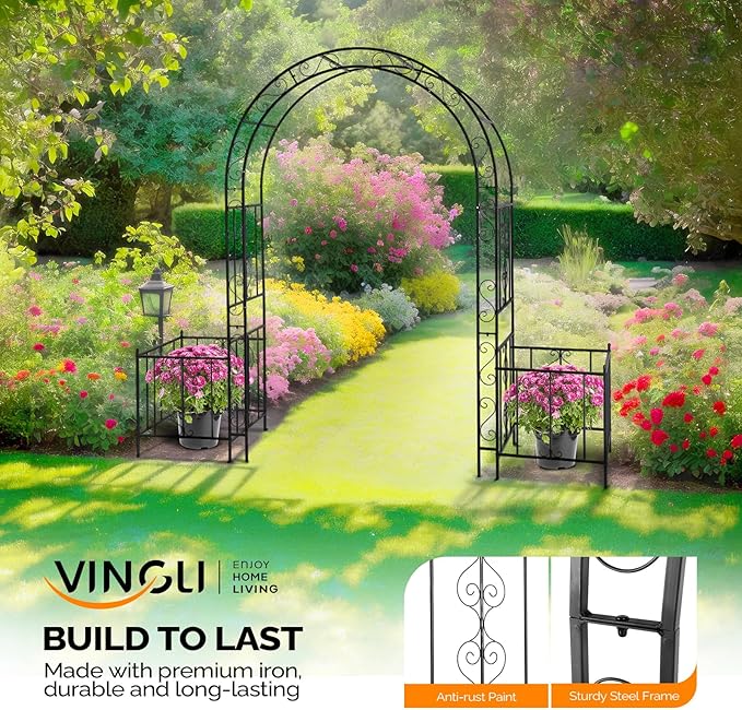 VINGLI Garden Arbor Arch, Wedding Arch Archway for Ceremony Party, Trellis for Plant Climbing, Christmas Decorations Pergola for Backyard, Lawn, Patio, Yard (Arbor with Planter Box)