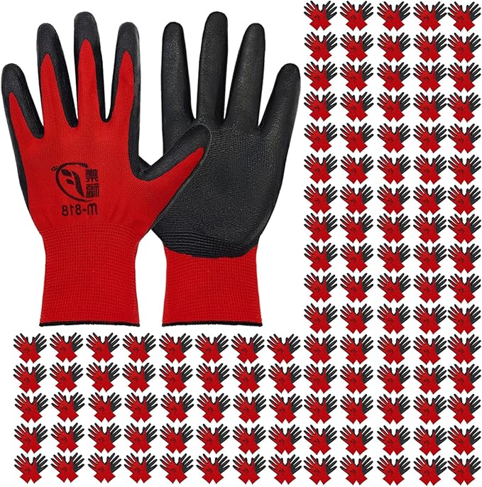 120 Pairs Gardening Work Gloves Bulk for Men Women, Breathable Nitrile Rubber Coated Garden Gloves Dipped Gripping Outdoor Working Gloves for Construction, Gardening, 9.1 Inch